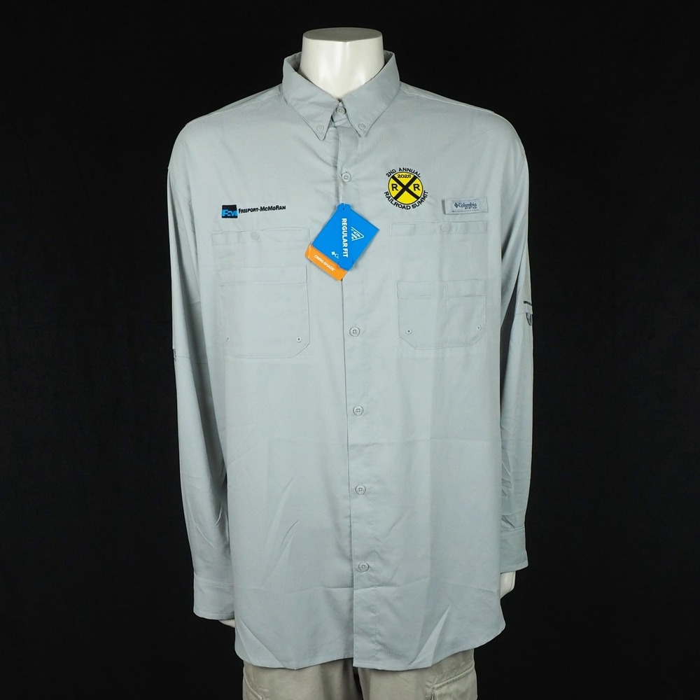 New Columbia PFG Tamiami II Fishing Button Down Shirt Mens 2XL XXL Gray Vented
